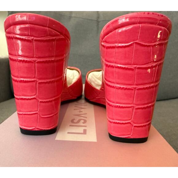 NEW Lisa Vicky Nordstrom Adore-V Croco Wedge‎ Sandals Black Patent Leather 7 - Picture 4 of 7